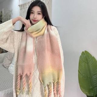 Ins gradient scarf for women in winter warm niche striped knitted tassel thickened long large shawl scarf for students