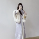 汀玥苓 Сиреневое демисезонное утепленное ципао, легкое платье, китайский стиль, светлый стиль, подходит для подростков