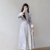 汀玥苓 Сиреневое демисезонное утепленное ципао, легкое платье, китайский стиль, светлый стиль, подходит для подростков