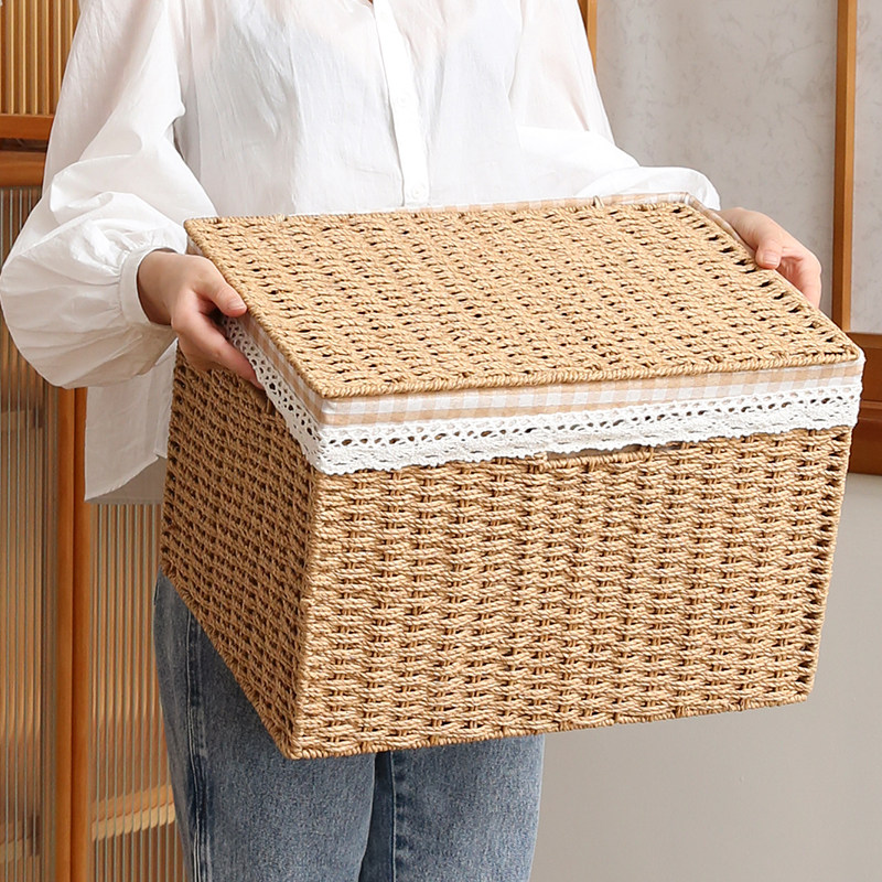 Accommodate cupboard basket Japanese vine toy clothing debris packing storage box with cover household knitting basket