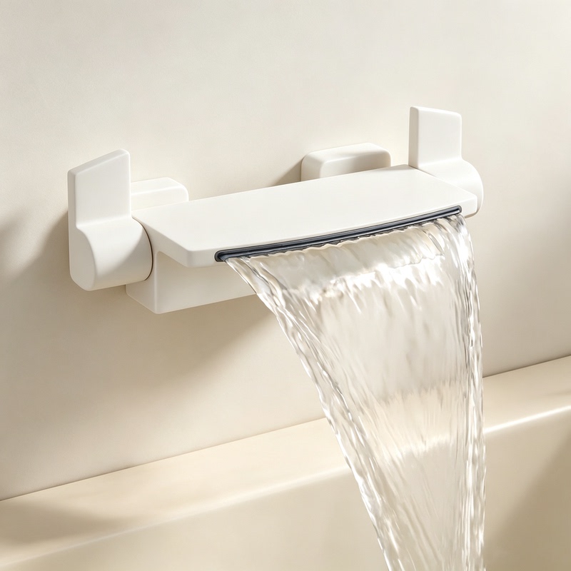 White All-Brass Wall-Mounted Bathtub Faucet with Waterfall Feature, Bathroom Hot and Cold Water Mixing Valve, No Top Spray, Simple Showerhead White All-Brass Wall-Mounted Bathtub Faucet with Waterfall Feature, Bathroom Hot and Cold Water Mixing Valve, No Top Spray, Simple Showerhead