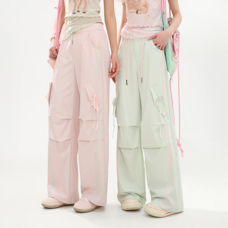 Forest Womens Tribe Sweet Style Versatile High Waist Casual Pants for Women 2026 New Bow Design Wide Leg Pants Summer