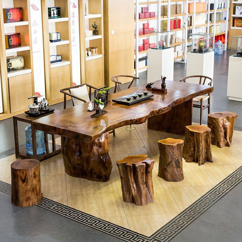 Solid wood tea table and chair combined simple modern Chinese tea table plate table natural side drink tea table