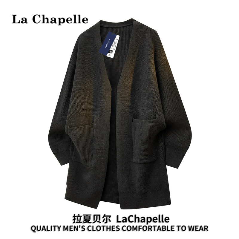 La Chapelle Long Men's Sweater, Men's 2026 New Autumn Style, Casual Black Thick Cardigan Knitwear for Men