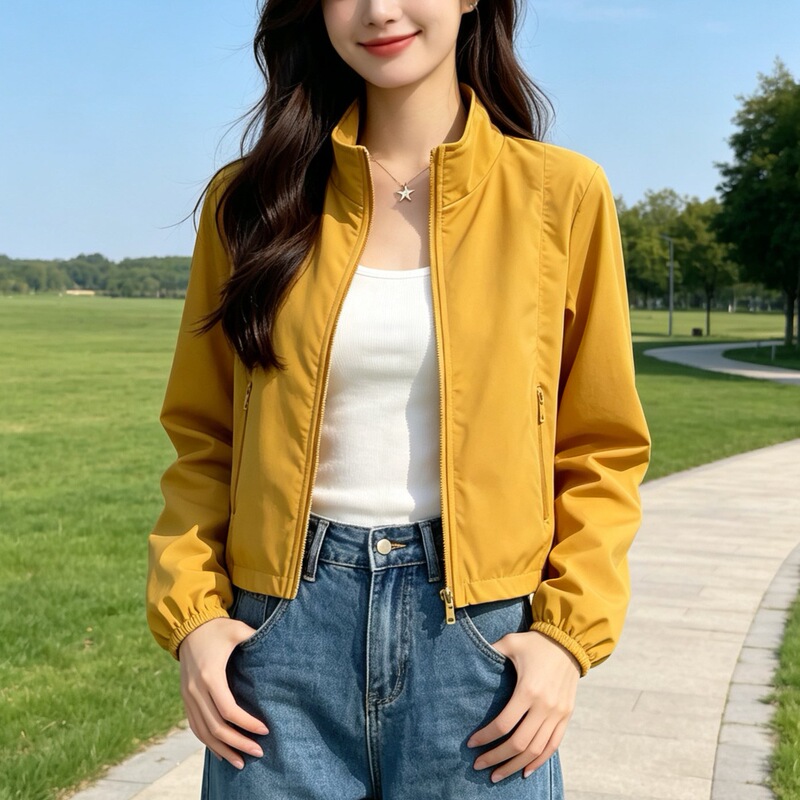 Stand Collar Waist-Cinching Slimming Jacket Autumn Short Outdoor Softshell Slim-Fit Coat 616 Stand Collar Waist-Cinching Slimming Jacket Autumn Short Outdoor Softshell Slim-Fit Coat 616