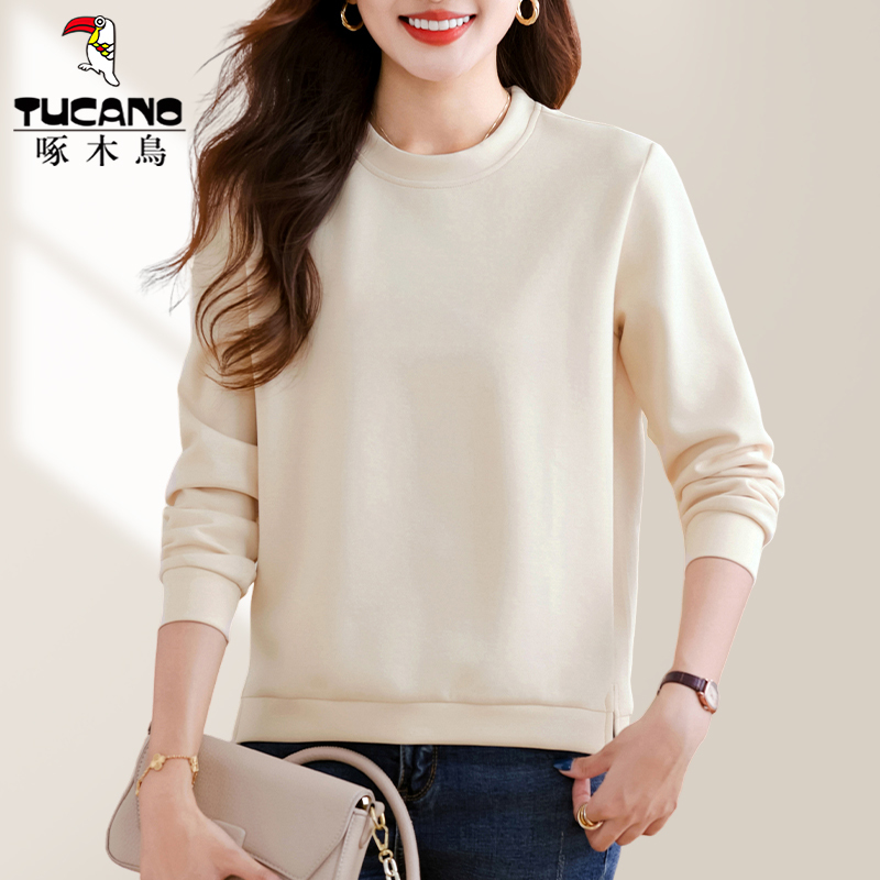 Woodpecker Hoodless Sweatshirt for Women 2026 New Style Women's Spring and Autumn Fashionable Casual Outerwear Round Neck Top for Moms