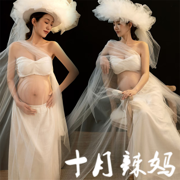 Maternity Photo Outfits, New Simple Style, Korean Style Photo Studio, Retro, High-End Feel, Pregnant Mommy Belly Photo Clothes for Home Photography