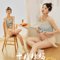 New photo studio pregnant women indoor photography new sweet little fresh blue sling suit pregnant mommy photo clothing