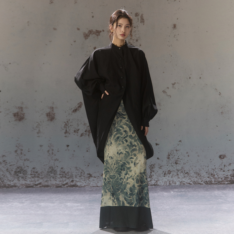 Li Haibao Summer Breathable Black Oversized One-Piece Sleeve Shirt Jacket New Chinese Style Versatile Cardigan