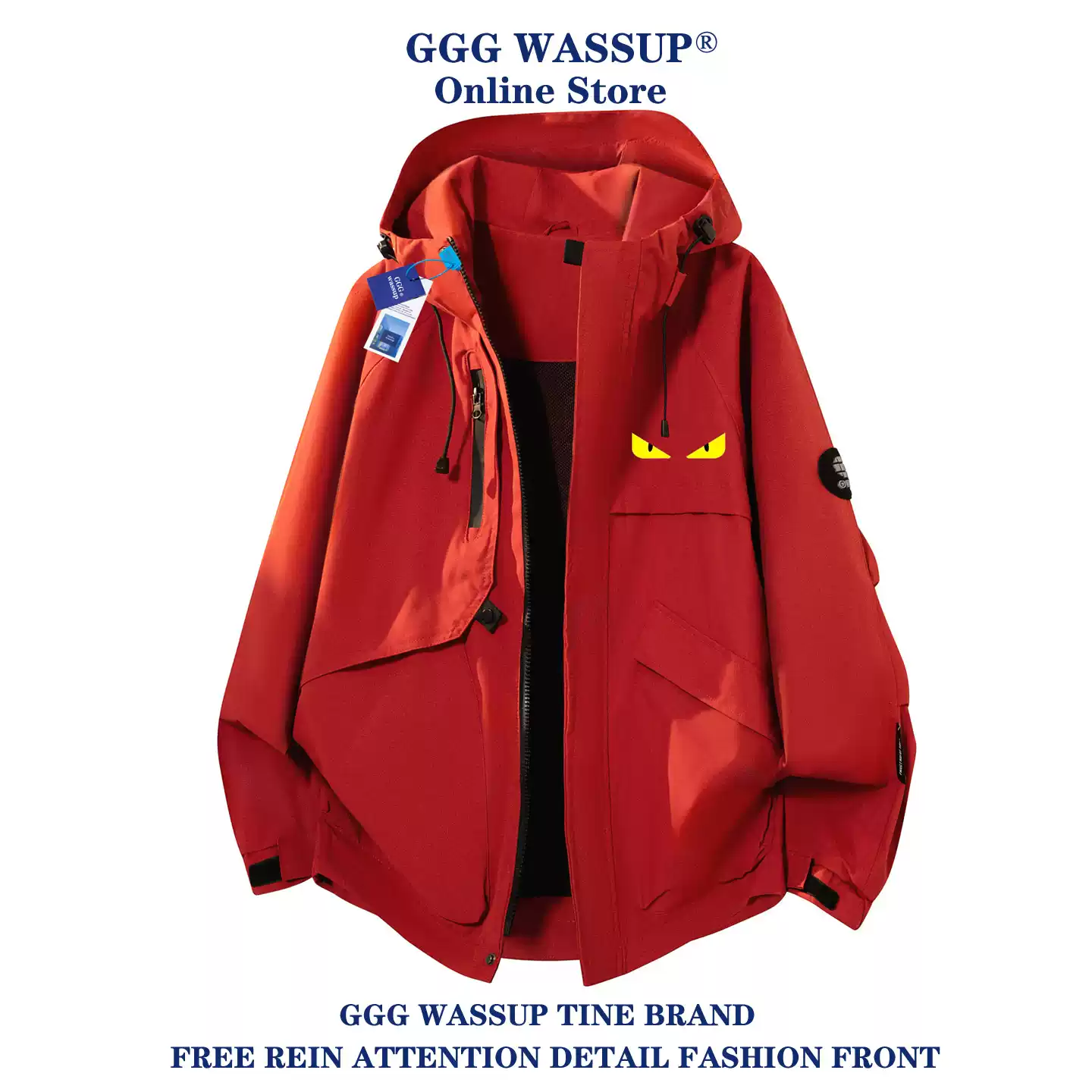 被布着　赤 GGG Wassup黄眼小怪兽冲锋衣外套男秋冬季美式机能可拆卸工装