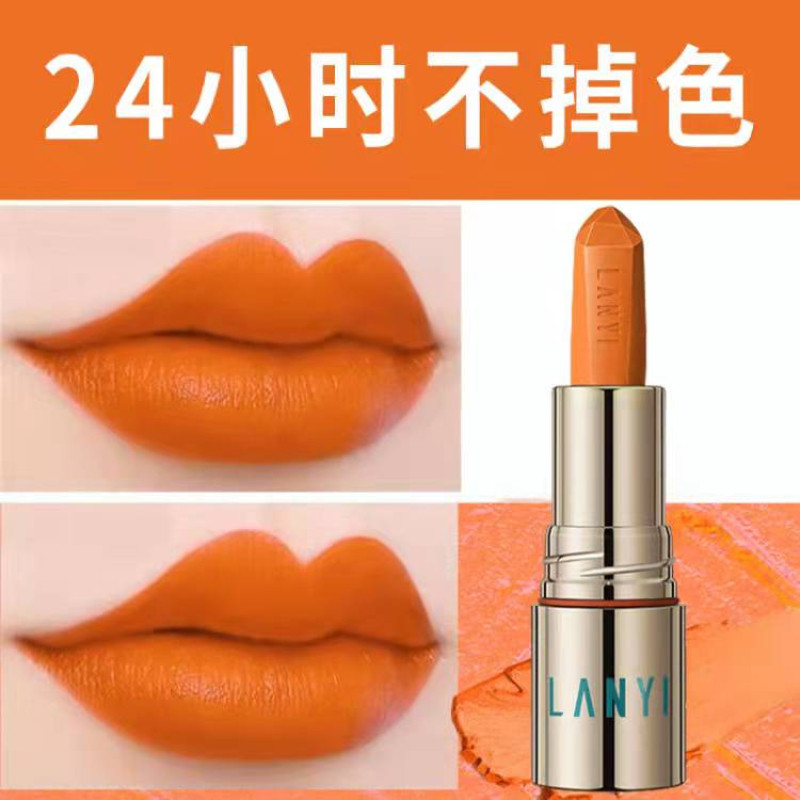 新款不掉色不沾杯胡萝卜色豆沙肉桂口红持久保湿哑光显白接吻棒