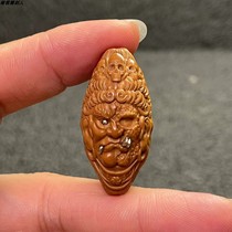 Olive stone carved King Ming King Ming Mahakala Mahakala Buddha and Demon one thought and one thought single grain pendant