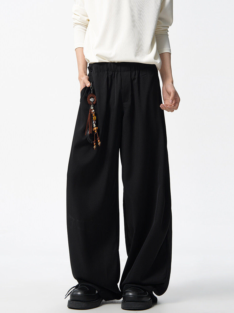 Wmnm American-Style Gray Pleated Dress Pants for Men, Thin, High-End, Cool and Stylish, Drapey, Cleanfit, Scimitar Wide-Leg Pants for Summer