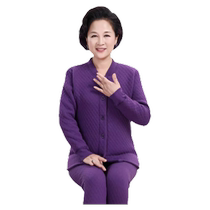 Middle-aged and elderly womens lamb velvet thermal underwear mens winter plus velvet thickened mothers quilted cardigan autumn coat long trousers set