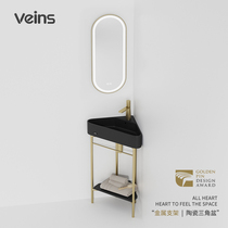 VEINS triangular floor-standing wash basin gold small apartment bathroom stainless steel bracket corner wash basin