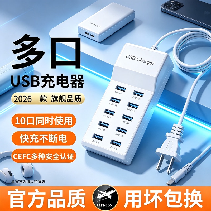 Suitable for Mobile Phones, Multi-Port 10Usb Charger, Multi-Functional Multi-Port Mobile Phone Universal Studio Desktop Charging Head Suitable for Mobile Phones, Multi-Port 10Usb Charger, Multi-Functional Multi-Port Mobile Phone Universal Studio Desktop Charging Head