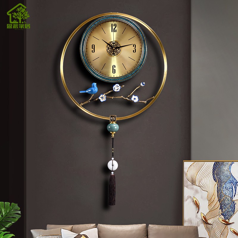Light extravagant hanging bell modern minimalist living room home clock hanging wall pure copper New Chinese creative personality mute quartz clock-Taobao