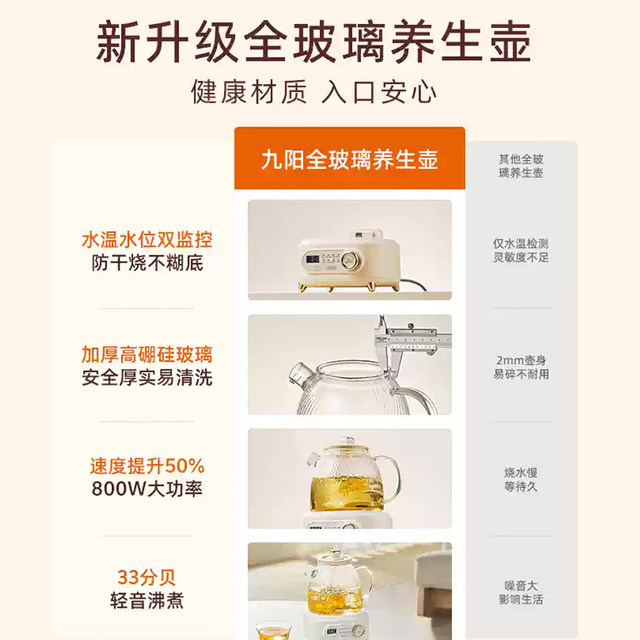 Joyoung All-Glass Constant Temperature Health Kettle, Small Multifunctional Office and Home Use Tea Brewing and Water Boiling Kettle, Water Dispenser