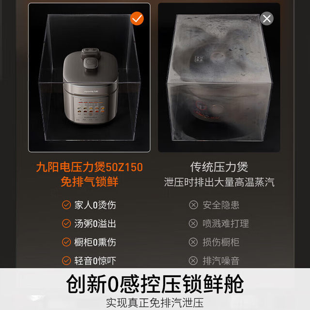 Joyoung Electric Pressure Cooker for Home Use, High-Pressure Cooker with No Steam Vent, Dual Pot Rice Cooker, Multifunctional 5L Large Capacity Rice Cooker