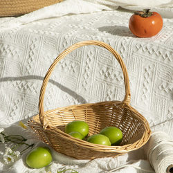 Willow Fruit Basket Satchel Buying Vegetable Basket Pastoral Rattan Storage Basket Storage Basket Shopping Basket Small Flower Basket Gift Basket