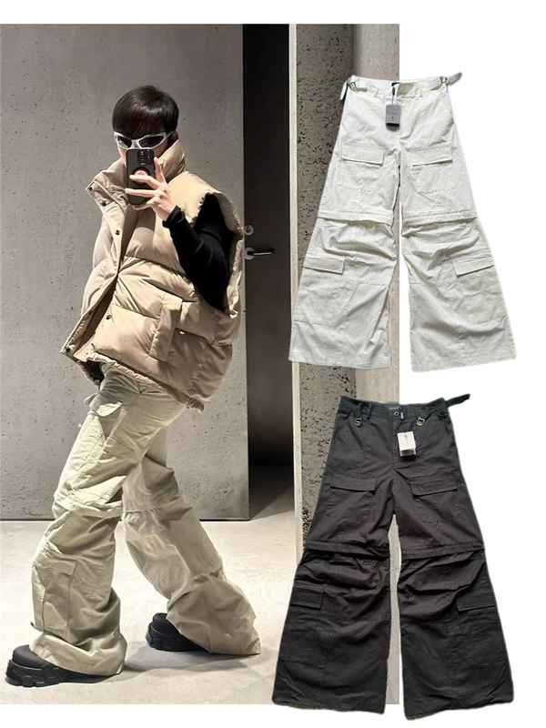 Paris Limited Edition 23Fw Custom-Woven and Dyed Two-Way Wear B Brand Original Label Flared Cargo Pants Ts Same Style Runway Fashion Unisex Trendy Style