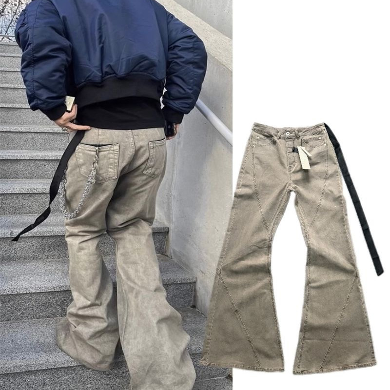Ro Style Earth-Tone Washed Floor-Length Stretchy Slim-Fit Flared Wide-Leg Slimming Stacked Jeans Trendy Unisex Long Pants