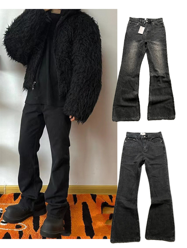 B's Autumn and Winter 23Ssfall Washed and Distressed Bootcut Slightly Flared Mud-Dyed Denim Paris Style Pants for Men and Women Trendy