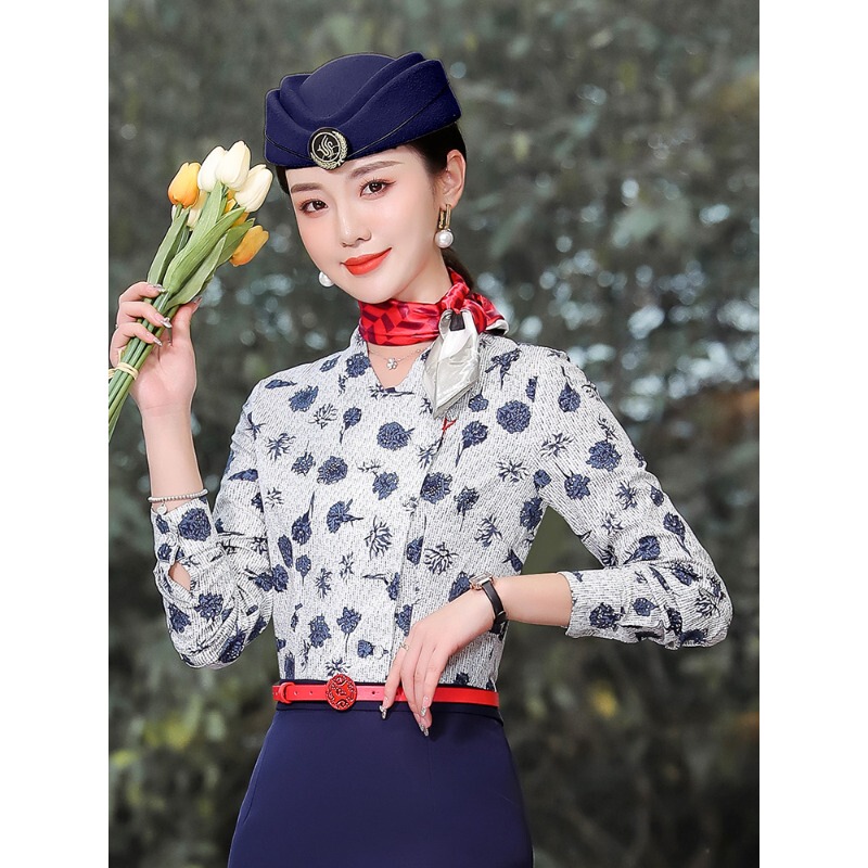 China Eastern Airlines Stewardess Uniform Blue and White Porcelain Professional Shirt Dress Beautician Hotel Front Desk Workwear Sales Department Work Uniform China Eastern Airlines Stewardess Uniform Blue and White Porcelain Professional Shirt Dress Beautician Hotel Front Desk Workwear Sales Department Work Uniform