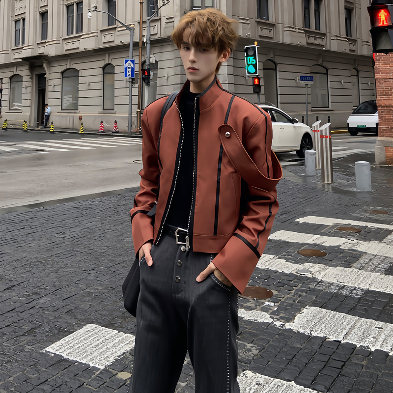 Hanyartgrn Original Lelouch-Style Stand-Collar Jacket for Men, Autumn High-End Shoulder-Padded Silhouette Jacket