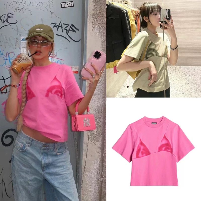 In-Stock Jacquemus Bikini Print Casual Versatile Round Neck Short-Sleeve T-Shirt for Women with Triangle Cups and Slim Fit Top