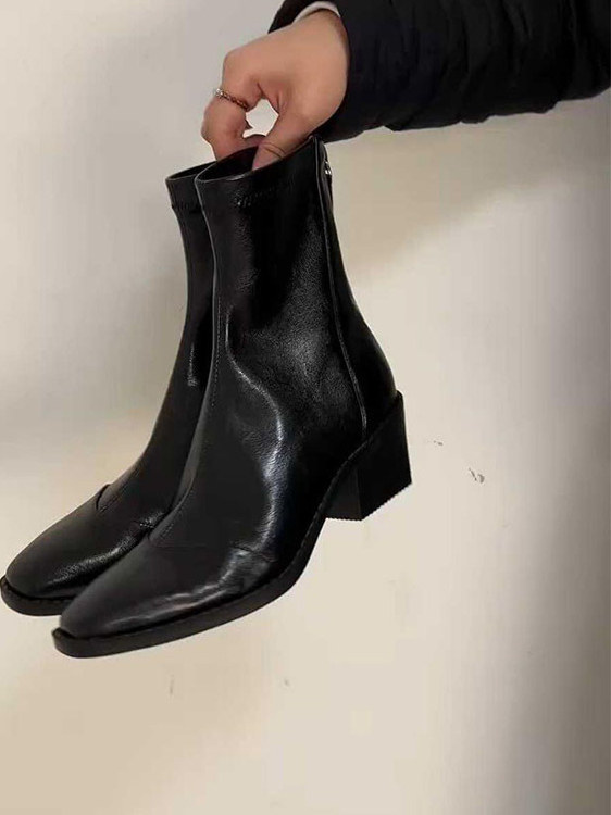 Sheepskin Version ~ French-Style Genuine Leather Short Boots for Women, Slimming, Commuter-Friendly, Retro Martin Boots, New Winter High-Heeled Slim Boots