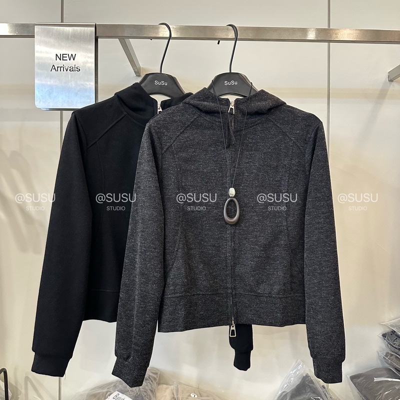High-End European Goods 2026 Autumn New Style Stand-Up Collar Hooded Double Zipper Long-Sleeved Cardigan Hoodie Sweatshirt Jacket Top for Women