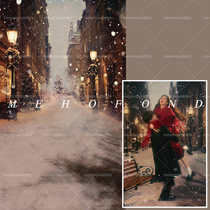 2024 New Christmas Snow Scenery Photo Background Cloth Dark Night City Street View Live Broadcast Room Scene Layout High-end Studio Photo Studio Special Props Couple Winter Photo Shooting Professional Background Paper
