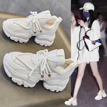 Huge leg length~LW-Changer inner height increasing dad shoes for women thick-soled white shoes that show feet and small casual sports shoes