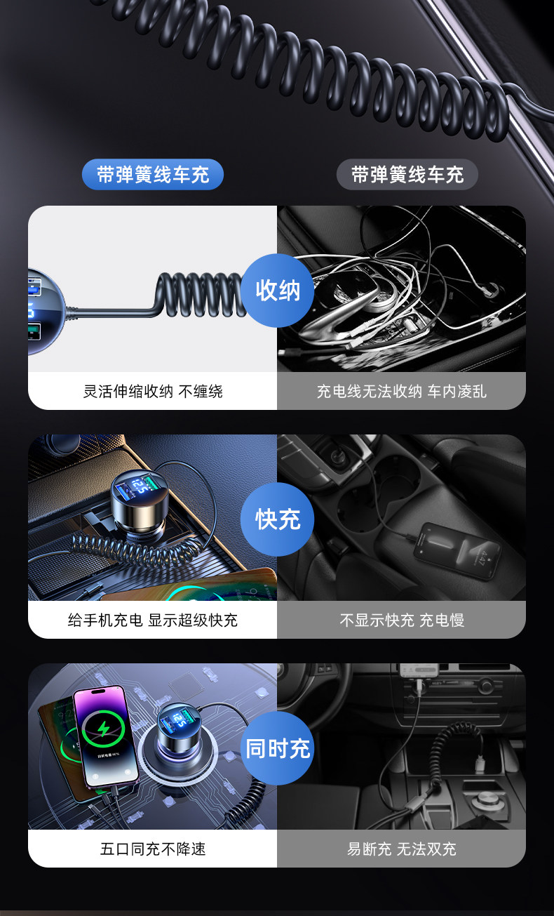 Car Charger with One-To-Three Cigarette Lighter Sockets, Fast Charging, Super Phone Adapter, Car Charger with USB Port