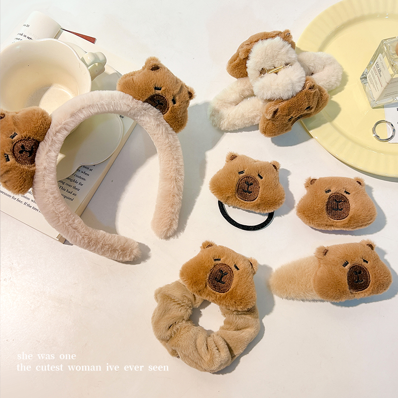 2023 New Autumn and Winter Stuffed Headwear Maillard Cartoon Children's Capibala Hairpin Capybara Hair Accessories