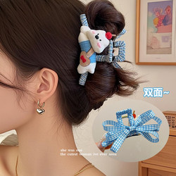 Cute Ab-Sided Cartoon Puppy Bow Hairpin on the Back of the Head, Shark Clip with Large Hair Volume, Hair Catcher Headgear