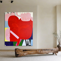 Modern simple abstract living room entrance pure hand-painted oil painting decorative painting creative red personality niche art hanging painting