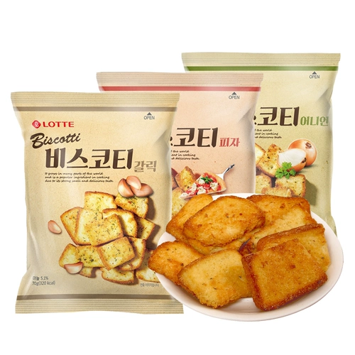 【Selfoperted】 Lotte Toast Slices с ароматизированным чесноком кусочки булочки нарезанных кубиками, чтобы заполнить закуски с голодными закусками бисквит