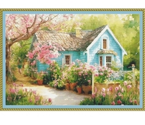 Original cross-stitch embroidery picture high CT self-matching drawing PDF format forest garden cabin saga