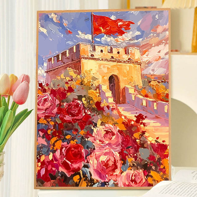 Chinese Style Rose Great Wall Wooden Puzzle 1000 Pieces 500 Adult Educational Stress-Relief Children's Toy National Day