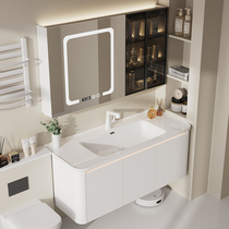 Painted stainless steel bathroom cabinet ceramic integrated basin master bedroom bathroom cream style washstand washbasin cabinet combination