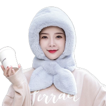 Everything is cute. Whoever wears a cute hat new thickened warm hat scarf all-in-one winter scarf winter hat