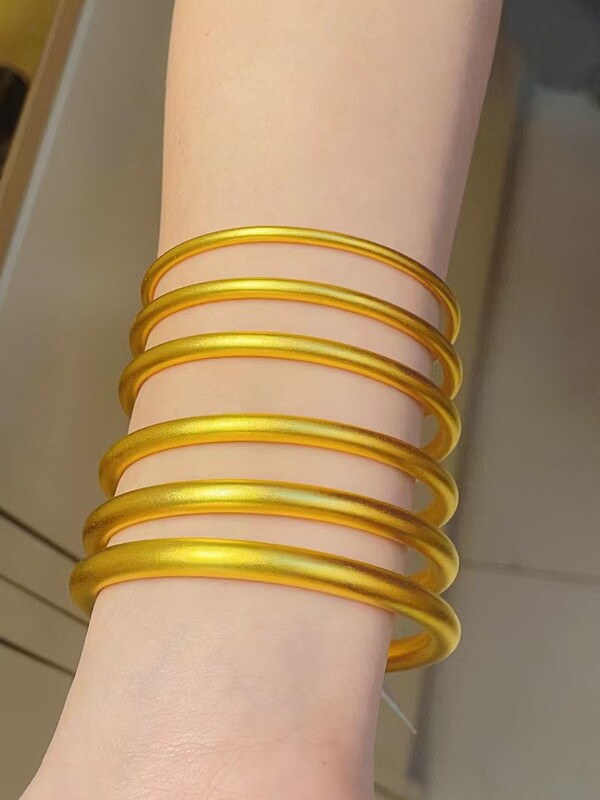 Shuibei Traditional Gold Plain Ring Semi-Solid Bracelet Pure Gold 999 Heritage Pure Gold Bracelet Gift for Girlfriend