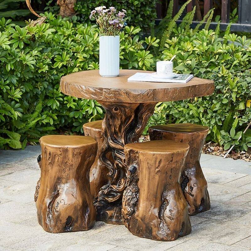 Outdoor Balcony Tree Stump Table and Chair Resin Leisure Four-Piece Set, Small Coffee Table, Simple Outdoor Courtyard Imitation Wood Furniture Outdoor Balcony Tree Stump Table and Chair Resin Leisure Four-Piece Set, Small Coffee Table, Simple Outdoor Courtyard Imitation Wood Furniture
