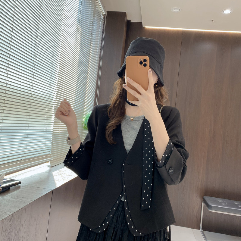 Jin Xiaojin's Self-Made Women's Clothing: Faux Two-Piece Suit Jacket Dyw10759, Elegant Polka Dot Patchwork Jacket