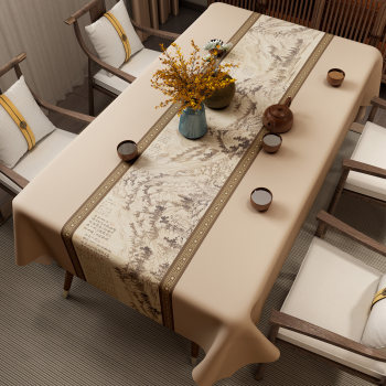 New chinese table cloth waterproof, oil-proof, anti-scalding, no-wash lambskin atmosphere tea table cloth high-end dining table droop cloth New chinese table cloth waterproof, oil-proof, anti-scalding, no-wash lambskin atmosphere tea table cloth high-end dining table droop cloth