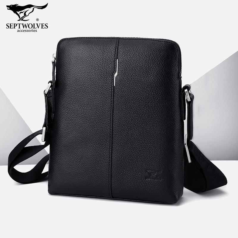 Septwolves men's shoulder bag leather large capacity 2022 new casual business shoulder bag men's trendy diagonal backpack