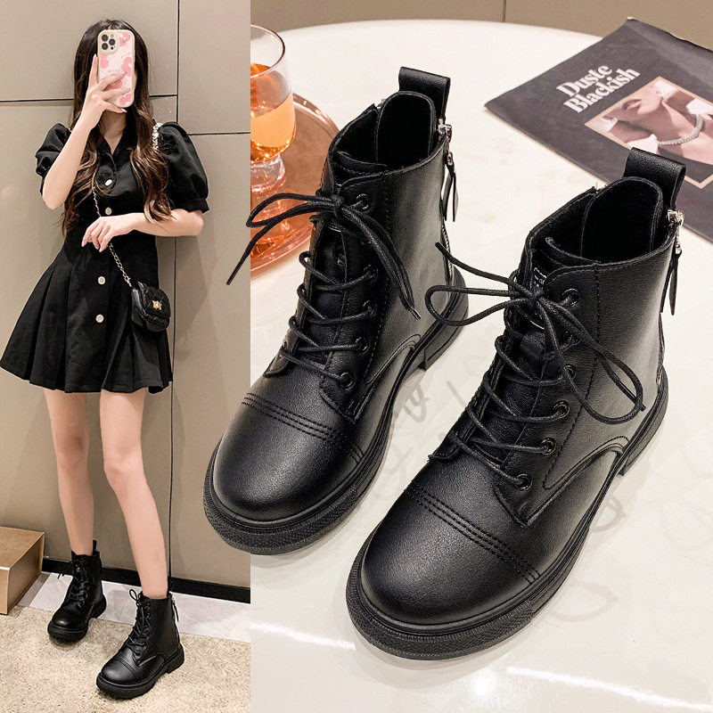 Black red shoes Martin boots and women's thick - sole lady black 2022 new high - end autumn and winter