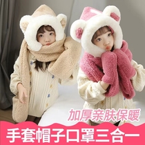Scarf Ms 2022 new autumn and winter adult childrens hat glove scarf three pieces thicked the neck
